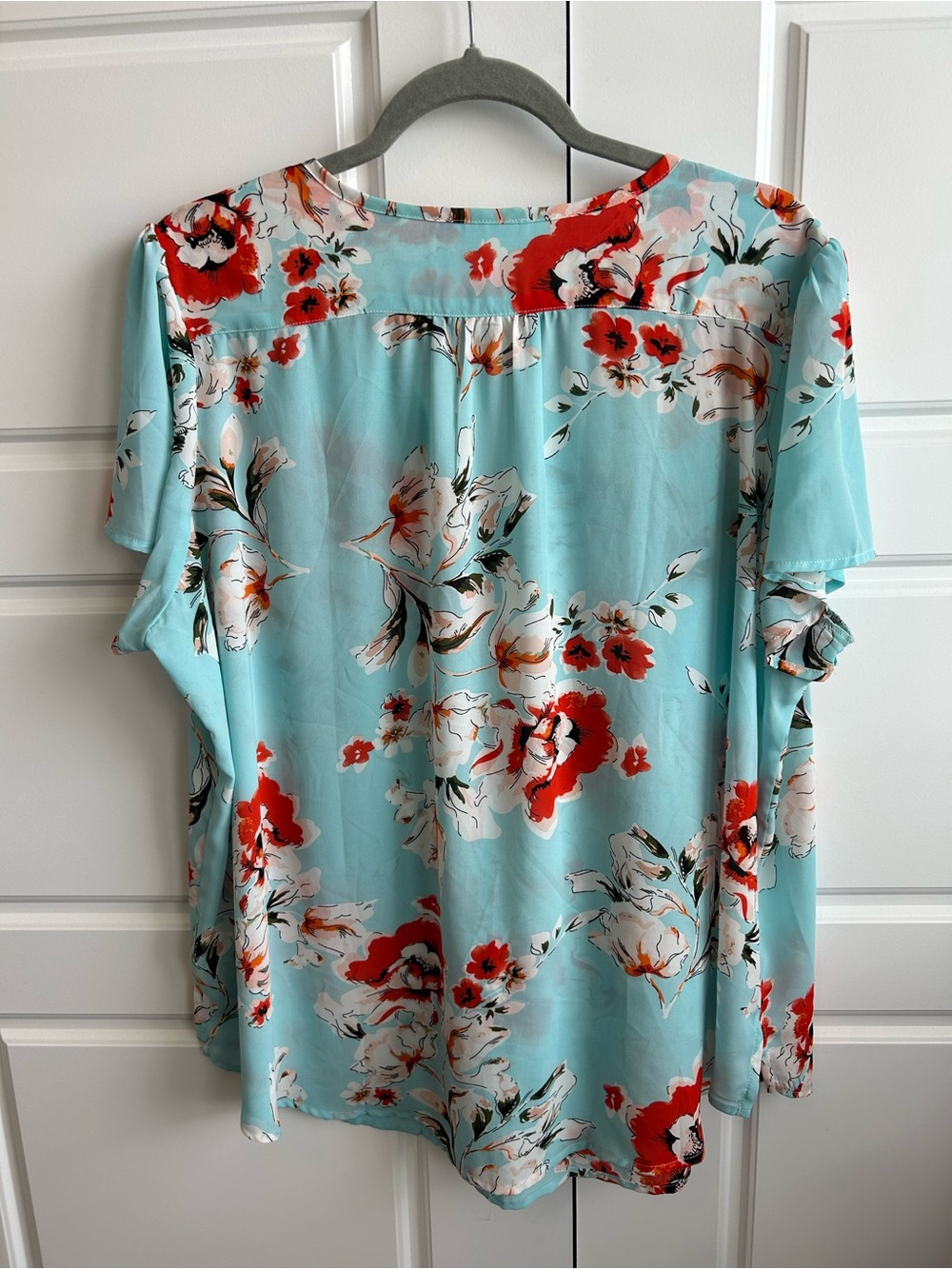 fun 2 fun Aqua Floral Blouse with Red Accents - Picture 7 of 11